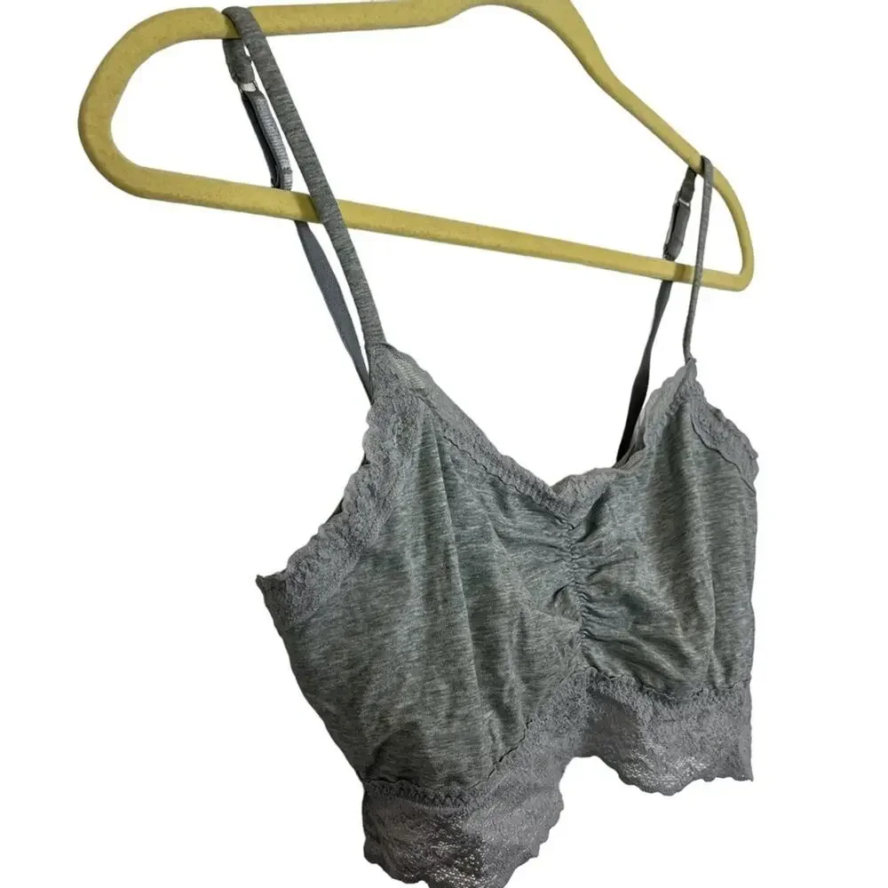 VICTORIA'S SECRET Heather Gray Lace Trim Wireless Unlined Bralette Casual Bra L